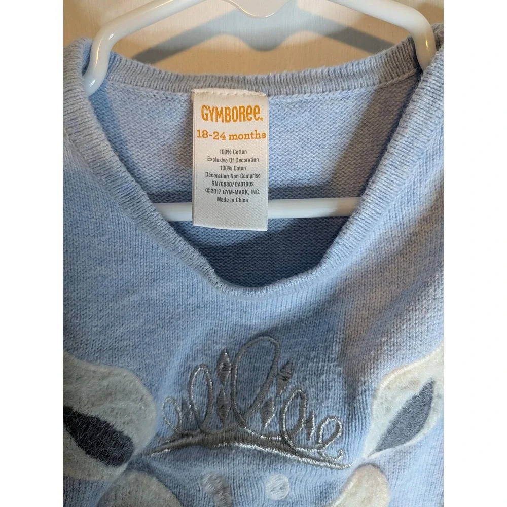 Gymboree Girls Light Blue Deer Tiara Knit Sweater Dress 18-24 Months Ruffle Hem